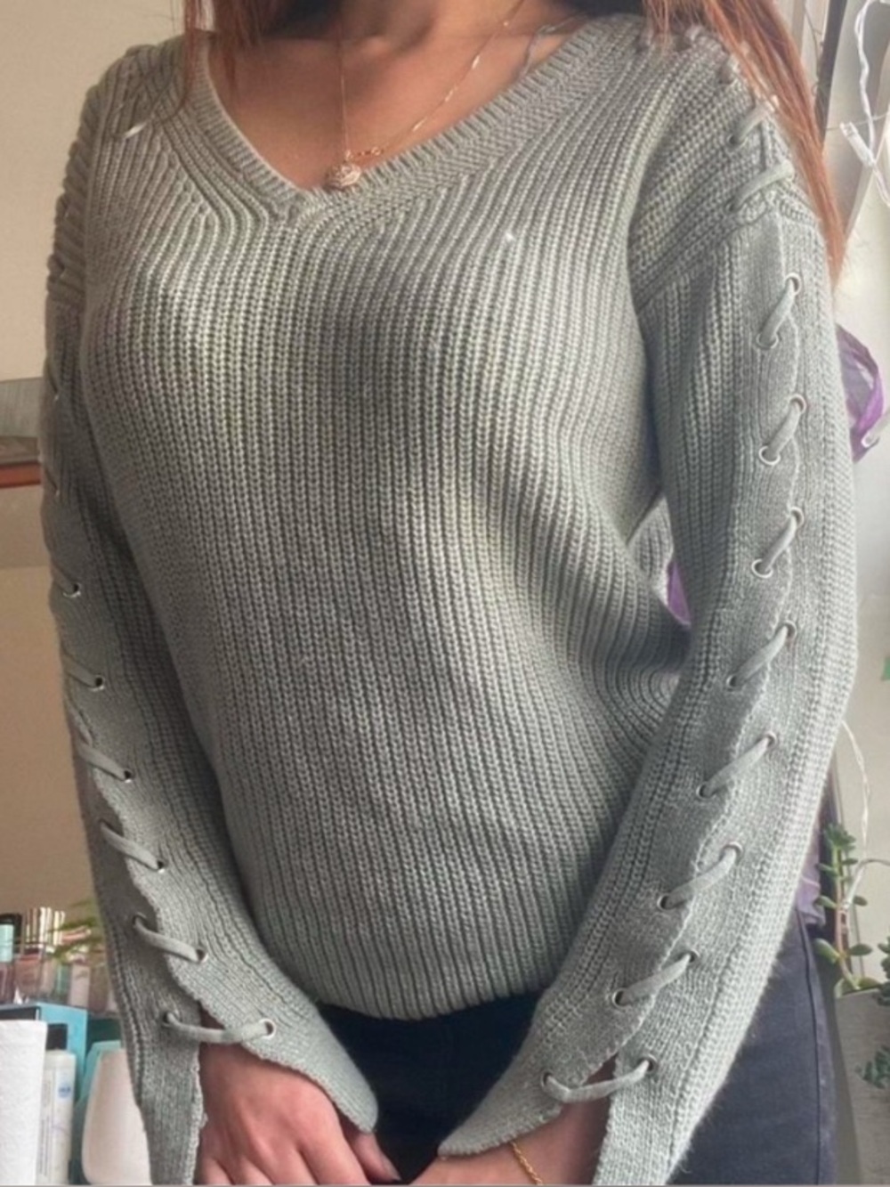 🎀3/$25🎀 Dynamite V-Neck Sweater with Lace-Up Detail
